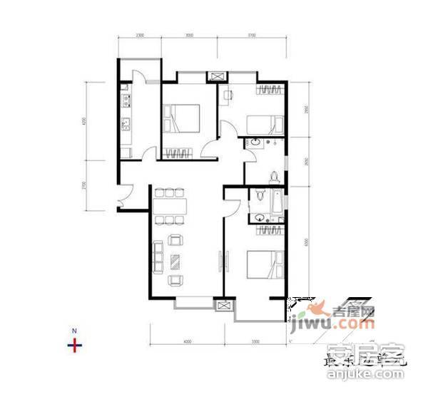 美立方3室2厅2卫153㎡户型图