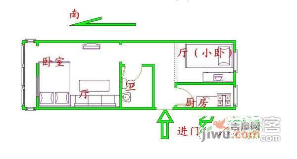 西坝河东里1室1厅1卫56㎡户型图