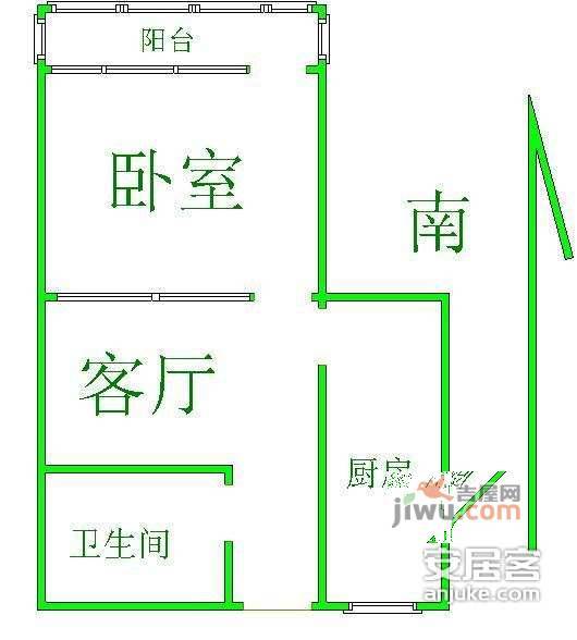 西坝河东里1室1厅1卫56㎡户型图