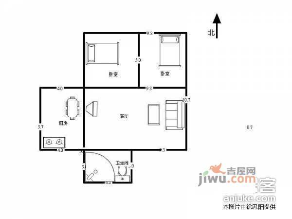 龙泽苑西区1室1厅1卫62㎡户型图