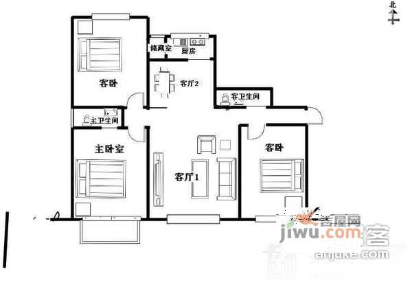 龙泽苑西区3室2厅2卫216㎡户型图