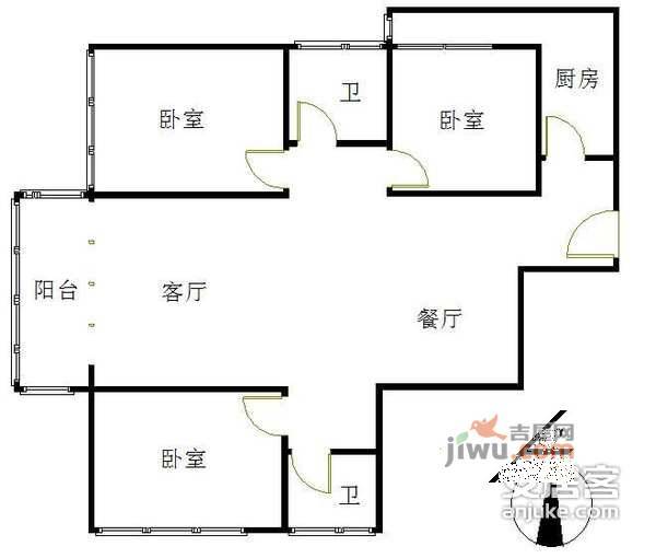 花市枣苑3室1厅1卫127㎡户型图