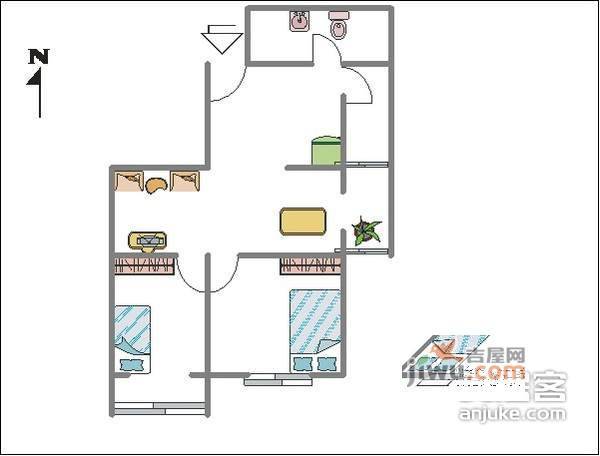 安慧北里逸园2室1厅1卫110㎡户型图