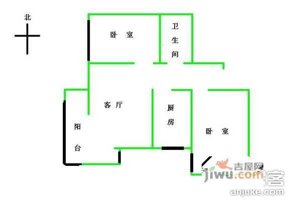 晨光家园2室1厅1卫88㎡户型图