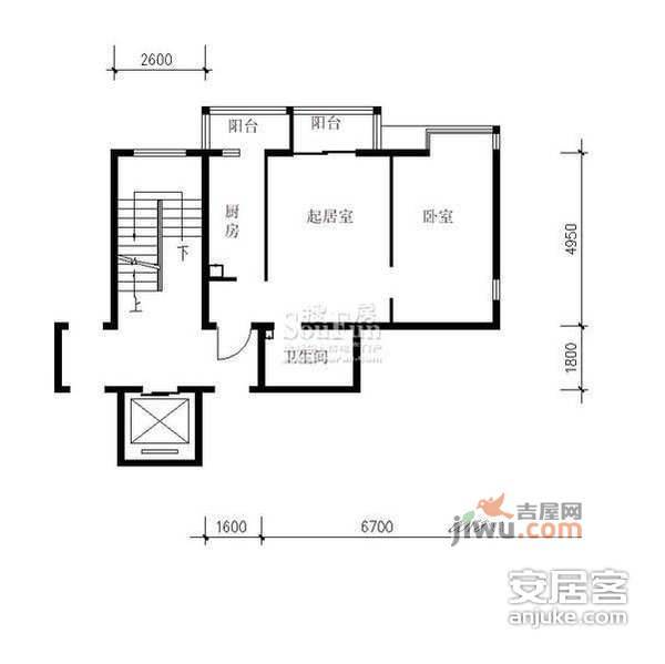 流星花园1室1厅1卫90㎡户型图