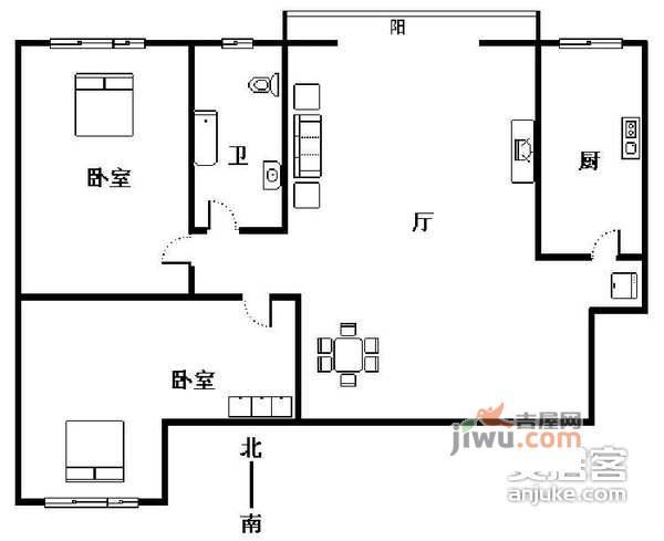 国瑞城2室1厅1卫108㎡户型图