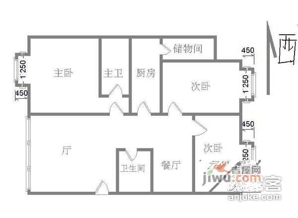 国瑞城3室2厅1卫167㎡户型图