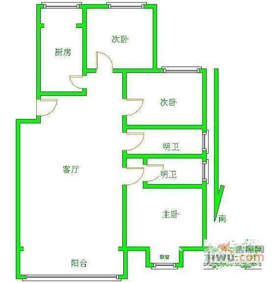 龙锦苑东一区3室2厅2卫135㎡户型图