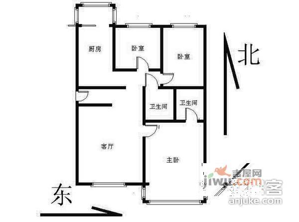 龙锦苑东一区3室1厅2卫134㎡户型图