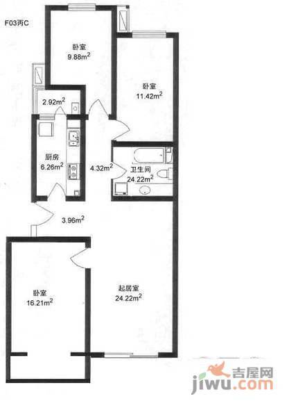 龙锦苑东一区3室1厅1卫130㎡户型图