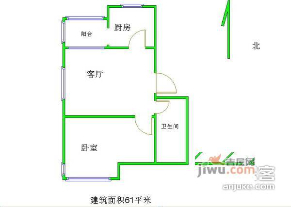 天通苑北三区1室1厅1卫68㎡户型图