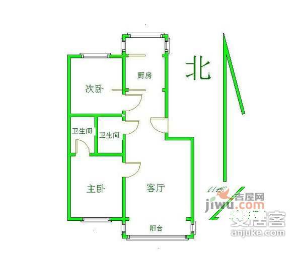 天通苑北三区2室1厅2卫126㎡户型图