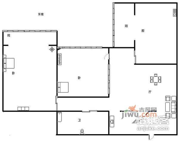 望京西园三区2室1厅1卫113㎡户型图