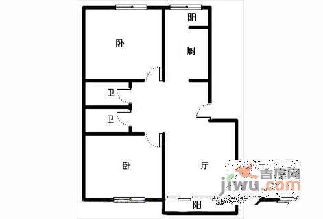 望京西园三区2室1厅2卫102㎡户型图