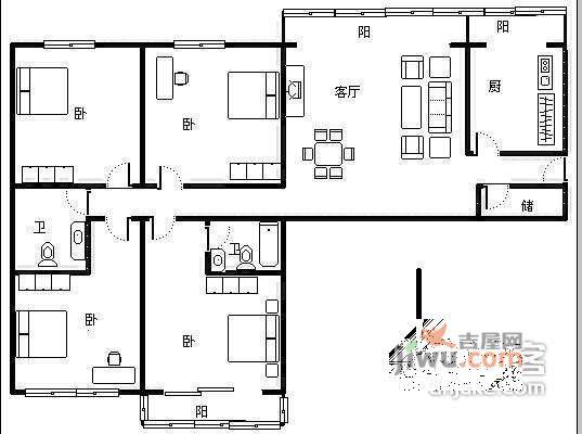 望京西园三区4室2厅3卫233㎡户型图