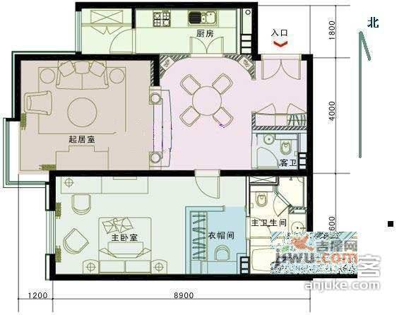 荣尊堡国际俱乐部公寓1室2厅2卫105㎡户型图