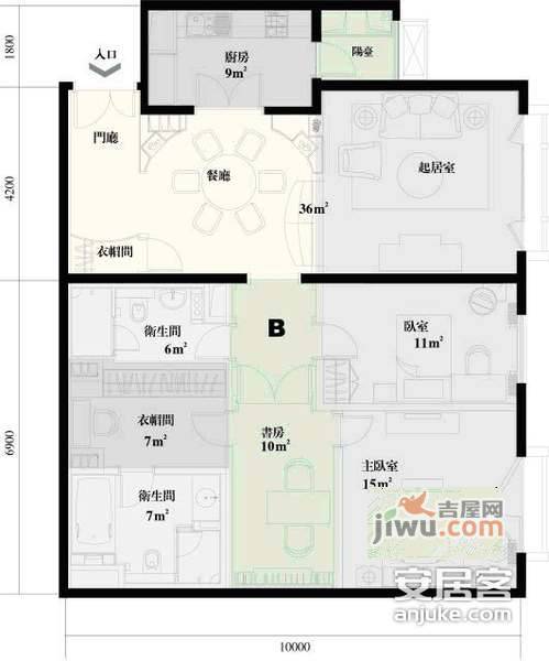 荣尊堡国际俱乐部公寓2室2厅2卫177㎡户型图