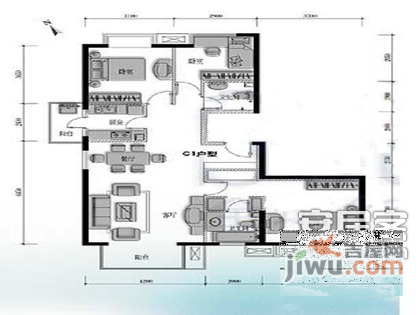 怡海花园2室1厅1卫199㎡户型图