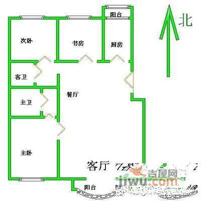 育新花园3室2厅1卫105㎡户型图