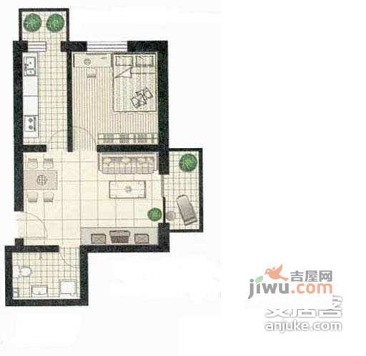 育新花园1室1厅1卫63㎡户型图