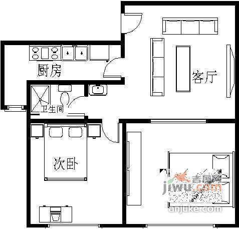 宝星国际2室1厅1卫110㎡户型图