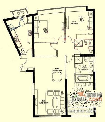 新城国际公寓二期雯园3室2厅3卫212㎡户型图