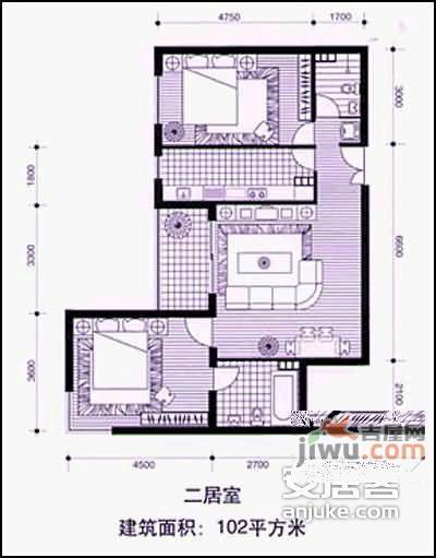 望京新城2室1厅2卫129㎡户型图