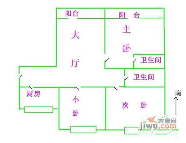 望京新城2室1厅1卫132㎡户型图