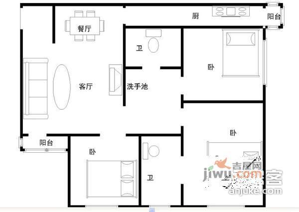 牡丹园东里3室1厅1卫151㎡户型图