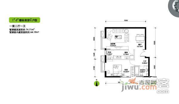 嘉铭桐城A区1室1厅1卫80㎡户型图