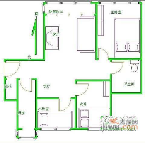 顶秀青溪3室2厅1卫154㎡户型图