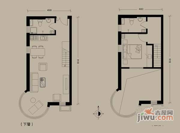 天鹅湾大复式1室1厅2卫78㎡户型图