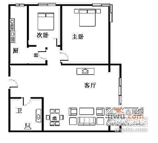 天鹅湾大复式2室1厅1卫88㎡户型图