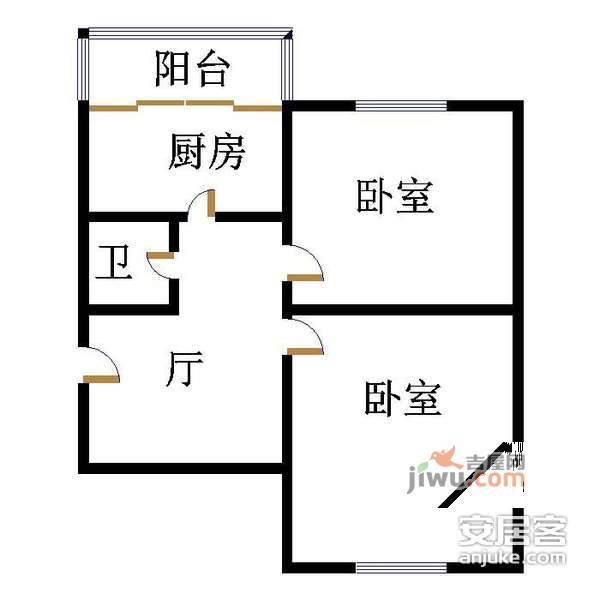 玉廊园2室1厅1卫64㎡户型图