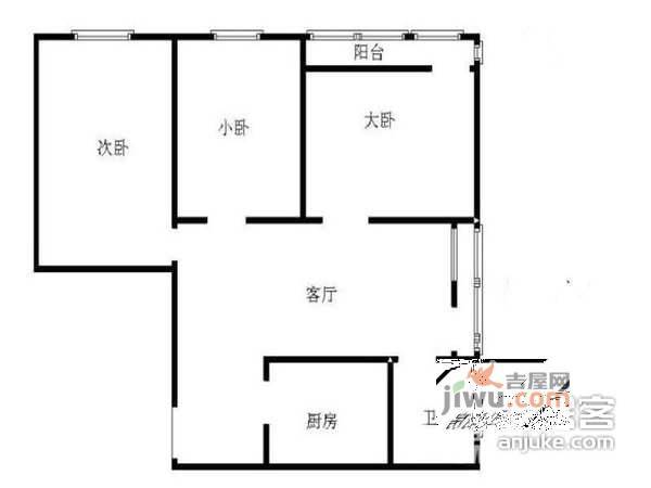 白云观小区3室1厅1卫115㎡户型图