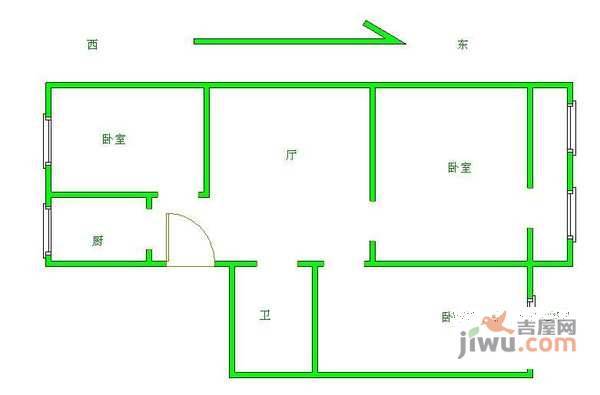 洪茂沟小区3室1厅1卫67㎡户型图