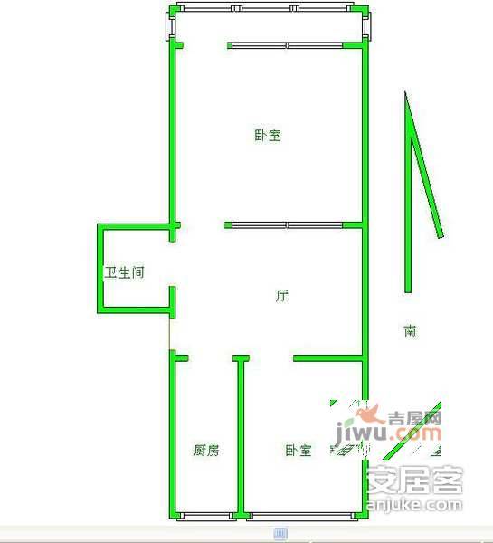 新风北里2室1厅1卫76㎡户型图