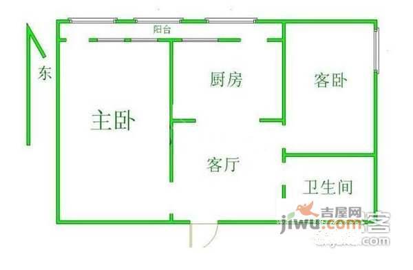 二龙路小区2室1厅1卫65㎡户型图