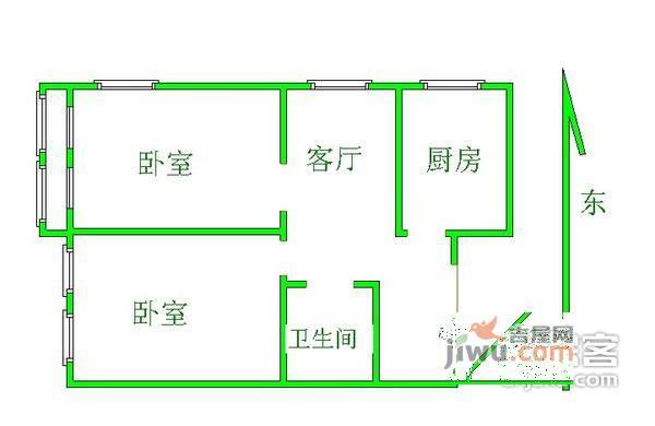 二龙路小区2室1厅1卫65㎡户型图