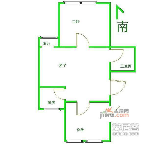 华裕园2室1厅1卫68㎡户型图