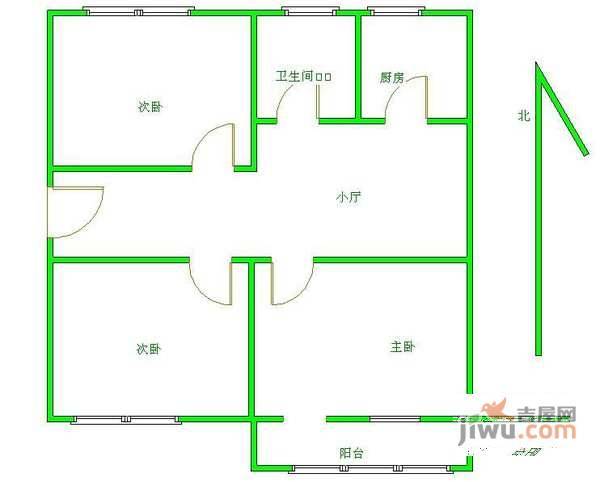 月坛北小街3室1厅1卫90㎡户型图