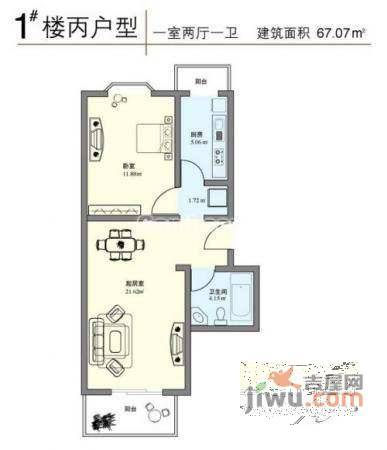 东逸佳苑1室2厅1卫65㎡户型图