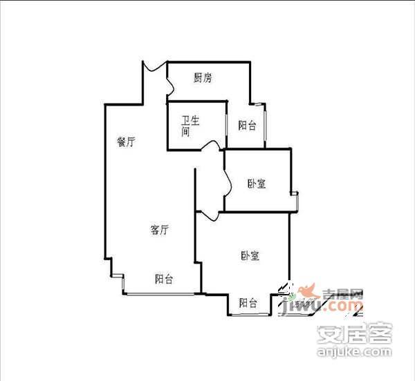 武夷花园月季园2室1厅1卫100㎡户型图