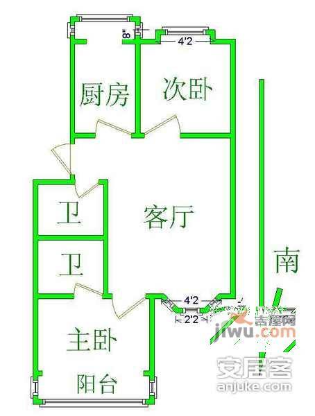 李老新村2室2厅1卫75㎡户型图