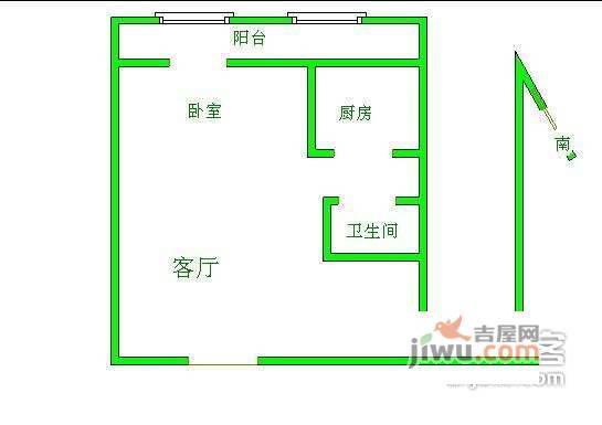 龙鼎园1室1厅1卫66㎡户型图