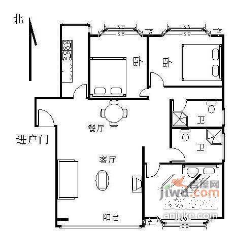 中泽雅园3室2厅2卫115㎡户型图