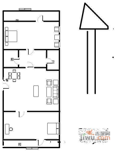 北苑55号院2室1厅1卫62㎡户型图