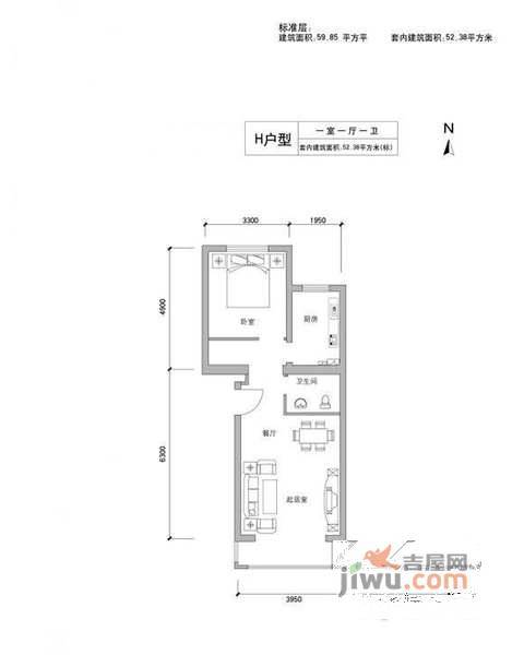 桃花岛1室1厅1卫户型图