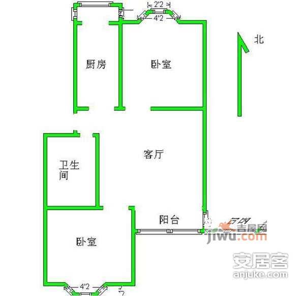 新城阳光2室2厅1卫96㎡户型图