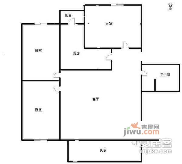 莲竹花园3室2厅1卫108㎡户型图